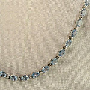 New Vintage Charles Winston Aquamarine Oval Cut Cubic Zirconia Silver Necklace
